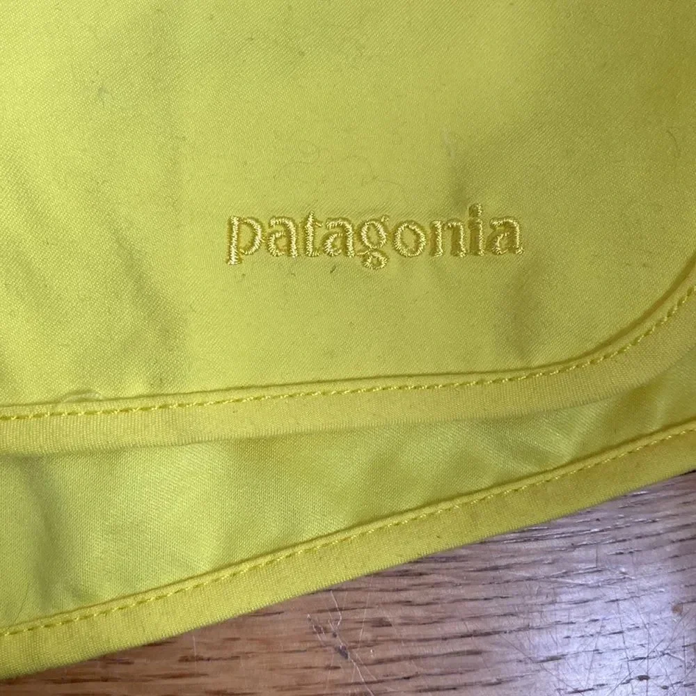 Patagonia sz 14 water shorts tie yellow pink blue Velcro + open pockets snap fly